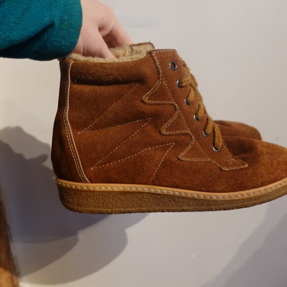 Vintage Leather Suede Town & Country Tan Ankle Boots Lace Up 7.5 Women's Booties - Picture 13 of 14